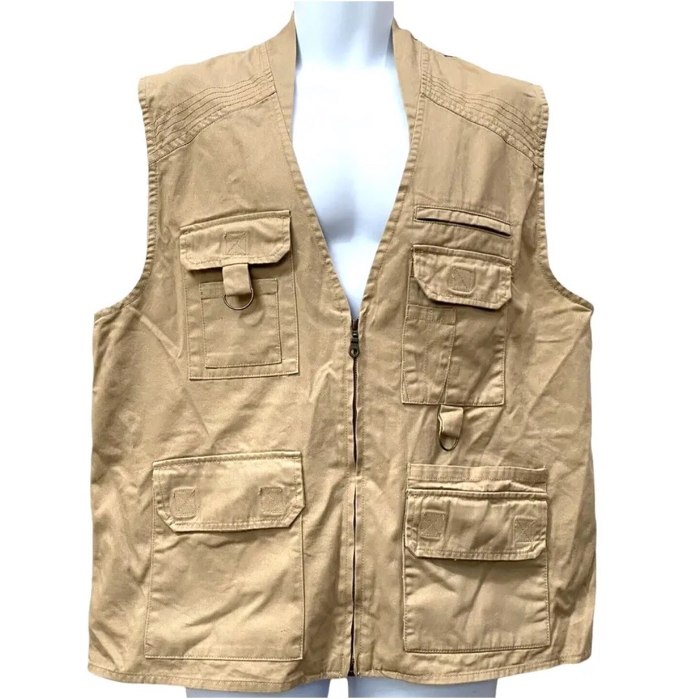 Scandia Woods Khaki Vest Fishing Hunting Multi Pockets 100% Cotton Mens size M